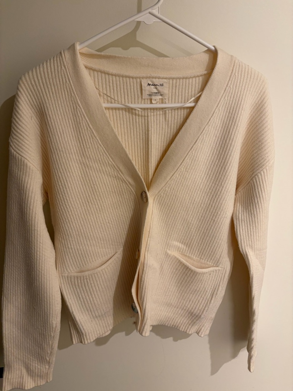 Maison123 Ivory Ribbed V-Neck Button Cardigan